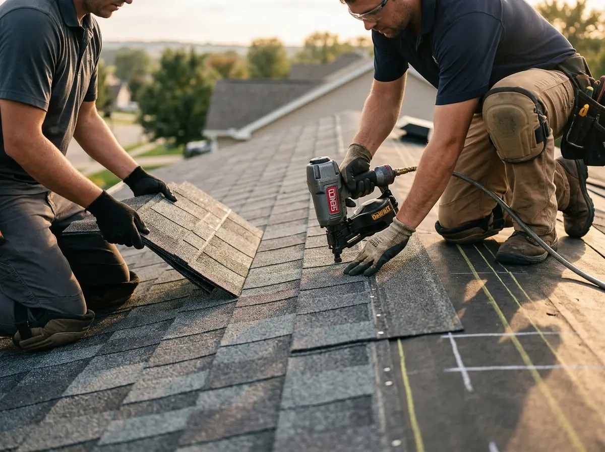 Professional roofer working on a residential roof in Walla Walla